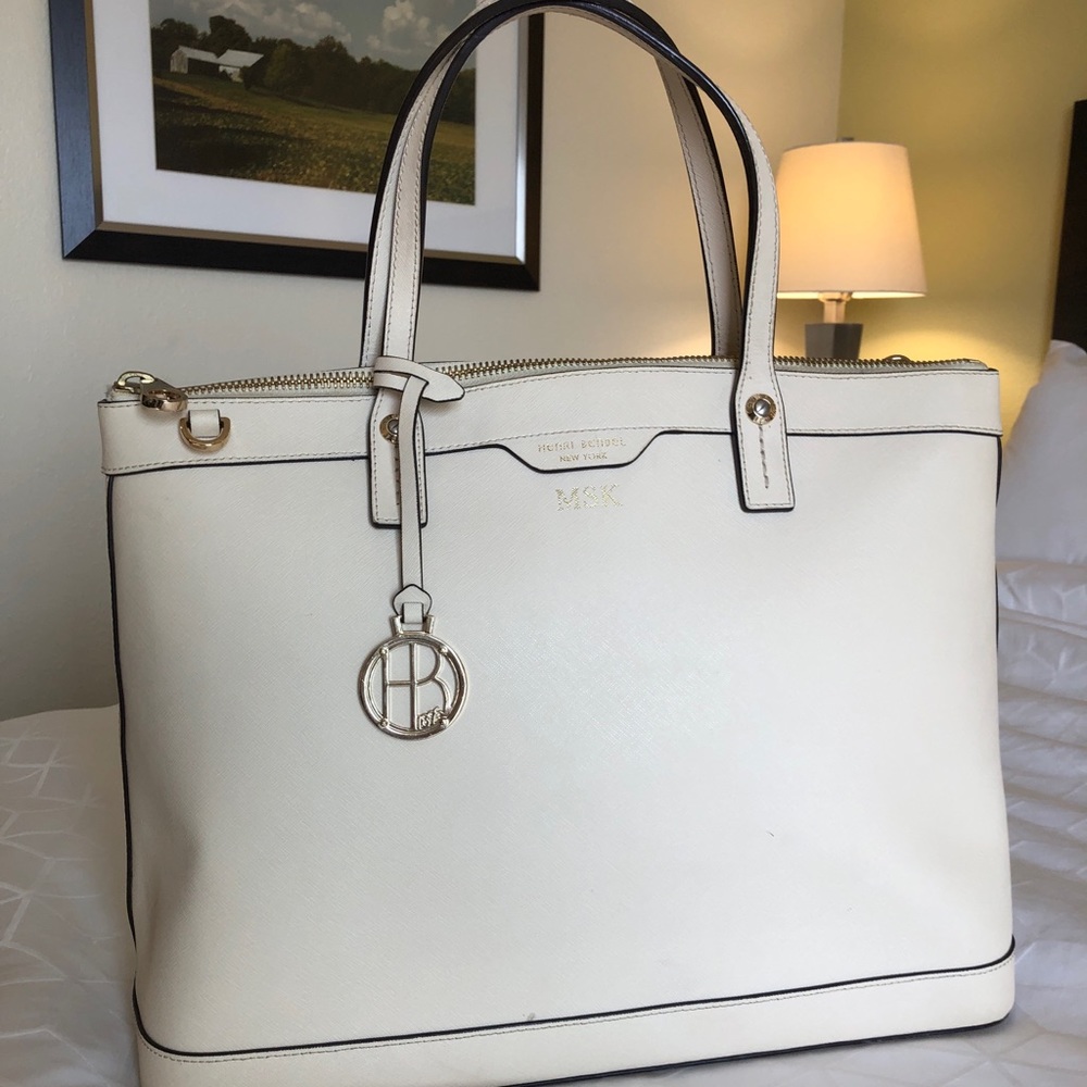 Henri Bendel Ivory Leather Large Tote Bag